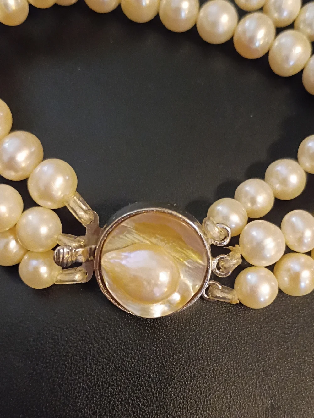 3 Strand Vintage Real Pearl Bracelet